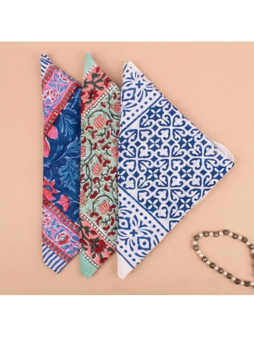 Boho Cotton Floral Print Bandanas, Set of 3 - Picture 8 of 8